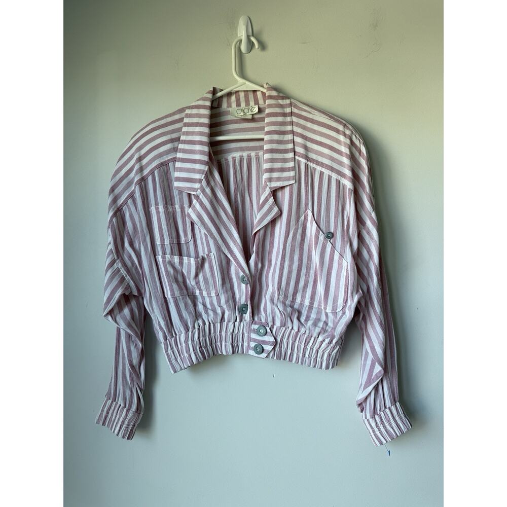 Retro Vtg Cache 90s 70s Button Shirtstripped Women Size M Blouse Shoulder Pads